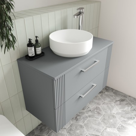 Deco 600mm Wall Hung Single Drawer Vanity Unit with Worktop - Stain Grey