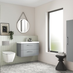 Deco 800mm Wall Hung 2 Drawer Vanity Unit with Mid-Edge Basin - Stain Grey - Insitu