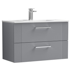 Deco 800mm Wall Hung 2 Drawer Vanity Unit with Minimalist Basin - Stain Grey