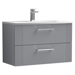 Deco 800mm Wall Hung 2 Drawer Vanity Unit with Curved Basin - Stain Grey