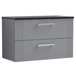 Deco 800mm Wall Hung 2 Drawer Vanity Unit with Laminate Top - Stain Grey