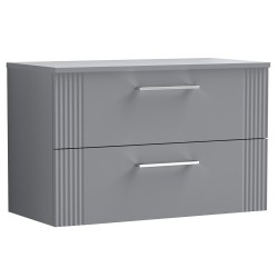 Deco 800mm Wall Hung 2 Drawer Vanity Unit with Worktop - Stain Grey