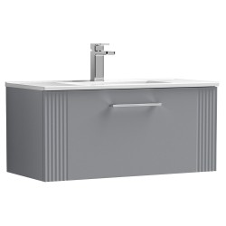 Deco 800mm Wall Hung Single Drawer Vanity Unit with Minimalist Basin - Stain Grey