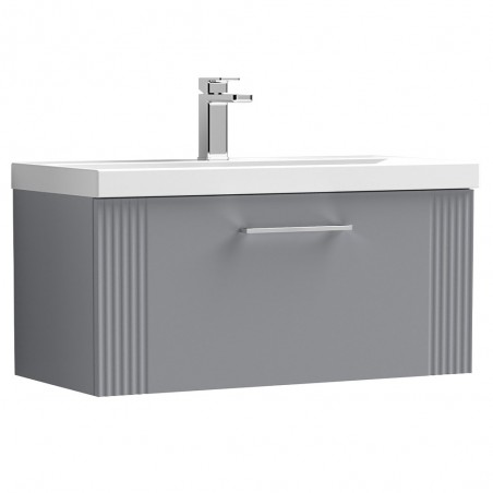 Deco 800mm Wall Hung Single Drawer Vanity Unit with Thin-Edge Basin - Stain Grey