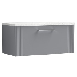 Deco 800mm Wall Hung Single Drawer Vanity Unit with Laminate Top - Stain Grey