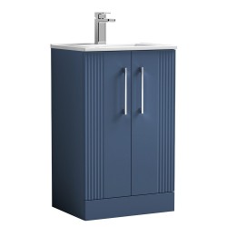 Deco 500mm Freestanding 2 Door Vanity Unit with Minimalist Basin - Satin Blue