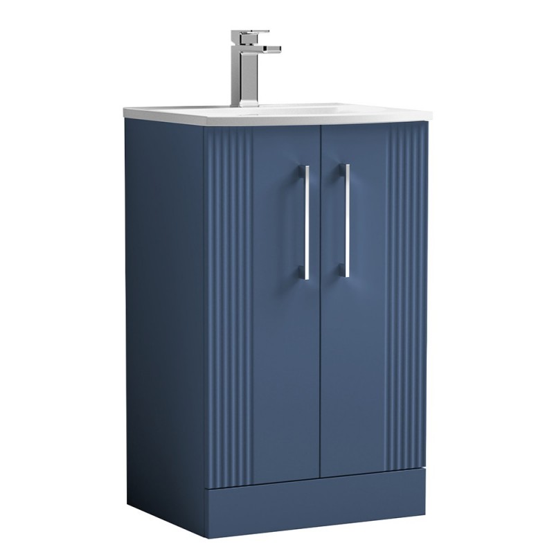 Deco 500mm Freestanding 2 Door Vanity Unit with Curved Basin - Satin Blue Deco 500mm Freestanding 2 Door Vanity Unit with Curved Basin - Satin Blue
