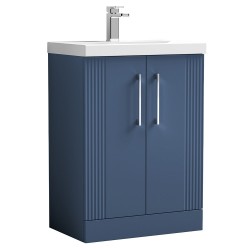 Deco 600mm Freestanding 2 Door Vanity Unit with Mid-Edge Basin - Satin Blue