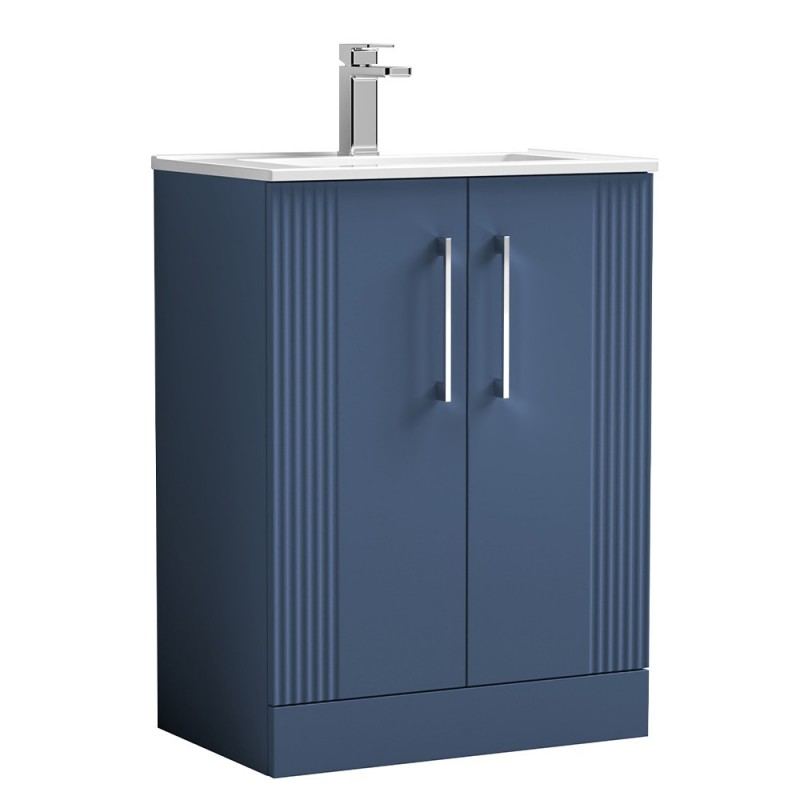 Deco 600mm Freestanding 2 Door Vanity Unit with Minimalist Basin - Satin Blue Deco 600mm Freestanding 2 Door Vanity Unit with Minimalist Basin - Satin Blue