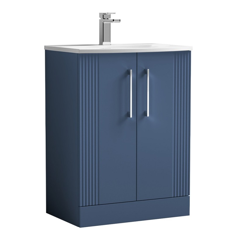 Deco 600mm Freestanding 2 Door Vanity Unit with Curved Basin - Satin Blue Deco 600mm Freestanding 2 Door Vanity Unit with Curved Basin - Satin Blue