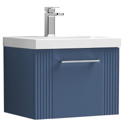 Deco 500mm Wall Hung Single Drawer Vanity Unit with Mid-Edge Basin - Satin Blue