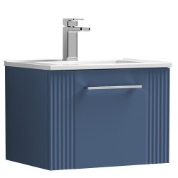 Deco 500mm Wall Hung Single Drawer Vanity Unit with Minimalist Basin - Satin Blue