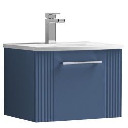 Deco 500mm Wall Hung Single Drawer Vanity Unit with Curved Basin - Satin Blue