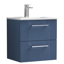 Deco 500mm Wall Hung 2 Drawer Vanity Unit with Minimalist Basin - Satin Blue