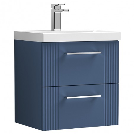 Deco 500mm Wall Hung 2 Drawer Vanity Unit with Thin-Edge Basin - Satin Blue