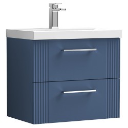 Deco 600mm Wall Hung 2 Drawer Vanity Unit with Mid-Edge Basin - Satin Blue