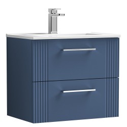 Deco 600mm Wall Hung 2 Drawer Vanity Unit with Minimalist Basin - Satin Blue