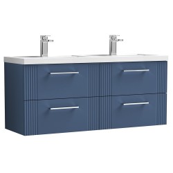 Deco 1200mm Wall Hung 4 Drawer Vanity Unit with Double Basin - Satin Blue