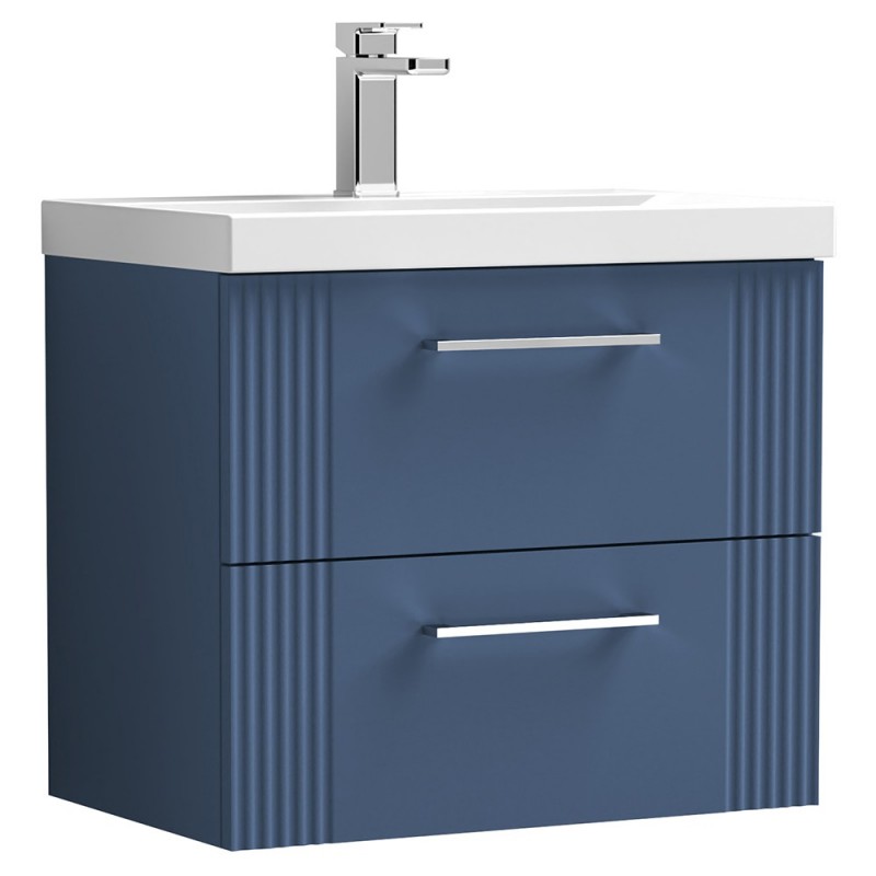 Deco 600mm Wall Hung 2 Drawer Vanity Unit with Thin-Edge Basin - Satin Blue Deco 600mm Wall Hung 2 Drawer Vanity Unit with Thin-Edge Basin - Satin Blue