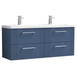 Deco 1200mm Wall Hung 4 Drawer Vanity Unit with Double Basin - Satin Blue
