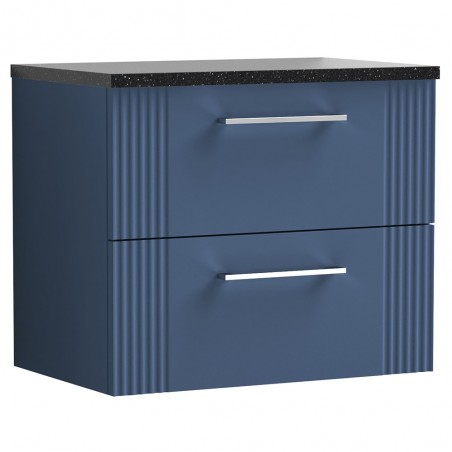 Deco 600mm Wall Hung 2 Drawer Vanity Unit with Laminate Top - Satin Blue