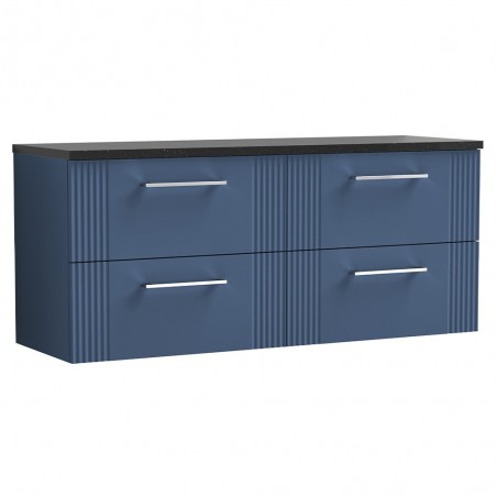 Deco 1200mm Wall Hung 4 Drawer Vanity Unit & Laminate Worktop - Satin Blue/Sparkle Black