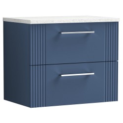 Deco 600mm Wall Hung 2 Drawer Vanity Unit with Laminate Top - Satin Blue