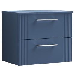 Deco 600mm Wall Hung 2 Drawer Vanity Unit with Worktop - Satin Blue