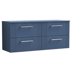 Deco 1200mm Wall Hung 4 Drawer Vanity Unit with Worktop - Satin Blue