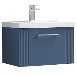 Deco 600mm Wall Hung Single Drawer Vanity Unit with Mid-Edge Basin - Satin Blue