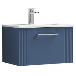 Deco 600mm Wall Hung Single Drawer Vanity Unit with Minimalist Basin - Satin Blue