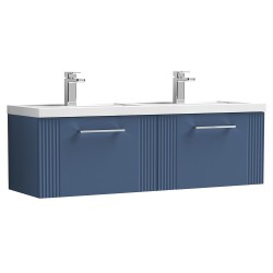 Deco 1200mm Wall Hung 2 Drawer Vanity Unit with Double Basin - Satin Blue