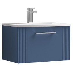 Deco 600mm Wall Hung Single Drawer Vanity Unit with Curved Basin - Satin Blue