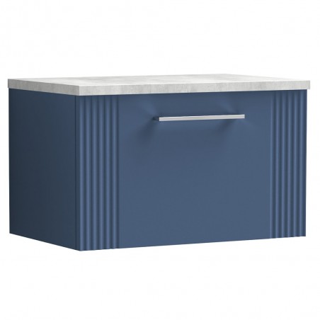 Deco 600mm Wall Hung Single Drawer Vanity Unit with Laminate Top - Satin Blue