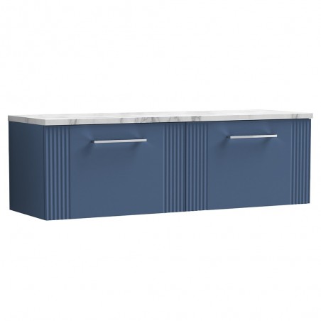 Deco 1200mm Wall Hung 2 Drawer Vanity Unit & Laminate Worktop - Satin Blue/Carrera Marble