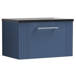 Deco 600mm Wall Hung Single Drawer Vanity Unit with Laminate Top - Satin Blue