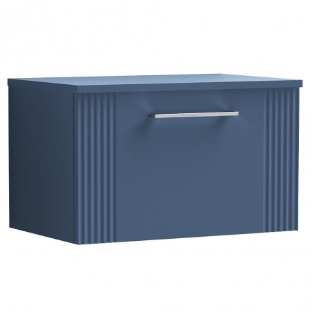 Deco 600mm Wall Hung Single Drawer Vanity Unit with Worktop - Satin Blue