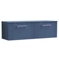Deco 1200mm Wall Hung 2 Drawer Vanity Unit with Worktop - Satin Blue