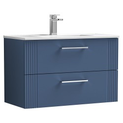 Deco 800mm Wall Hung 2 Drawer Vanity Unit with Minimalist Basin - Satin Blue
