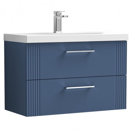 Deco 800mm Wall Hung 2 Drawer Vanity Unit with Thin-Edge Basin - Satin Blue