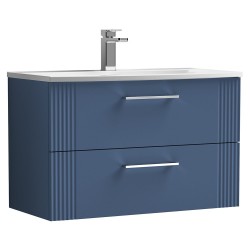 Deco 800mm Wall Hung 2 Drawer Vanity Unit with Curved Basin - Satin Blue