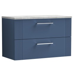 Deco 800mm Wall Hung 2 Drawer Vanity Unit with Laminate Top - Satin Blue