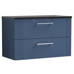 Deco 800mm Wall Hung 2 Drawer Vanity Unit with Laminate Top - Satin Blue