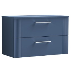 Deco 800mm Wall Hung 2 Drawer Vanity Unit with Worktop - Satin Blue