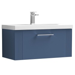 Deco 800mm Wall Hung Single Drawer Vanity Unit with Mid-Edge Basin - Satin Blue