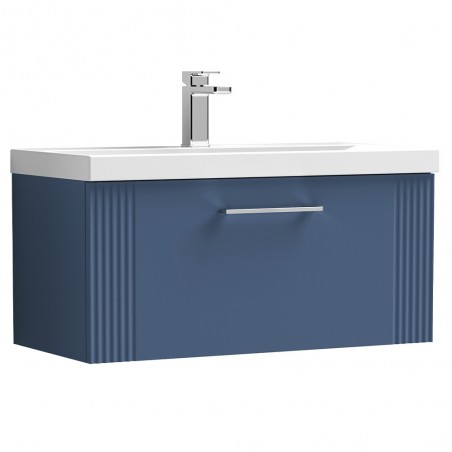 Deco 800mm Wall Hung Single Drawer Vanity Unit with Thin-Edge Basin - Satin Blue