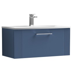 Deco 800mm Wall Hung Single Drawer Vanity Unit with Curved Basin - Satin Blue