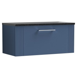 Deco 800mm Wall Hung Single Drawer Vanity Unit with Laminate Top - Satin Blue