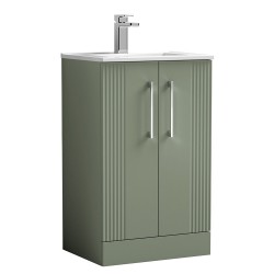 Deco 500mm Freestanding 2 Door Vanity Unit with Minimalist Basin - Satin Green