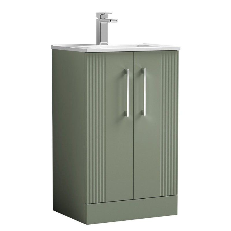 Deco 500mm Freestanding 2 Door Vanity Unit with Minimalist Basin - Satin Green Deco 500mm Freestanding 2 Door Vanity Unit with Minimalist Basin - Satin Green